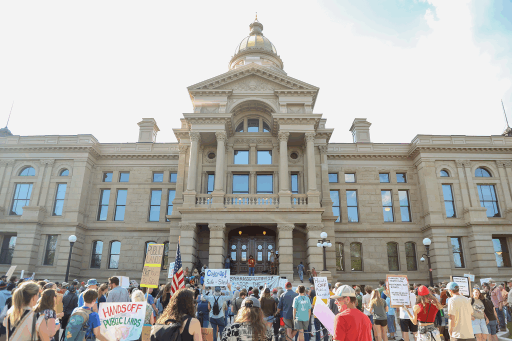 Public lands rally in front of the Wyoming capitol building
